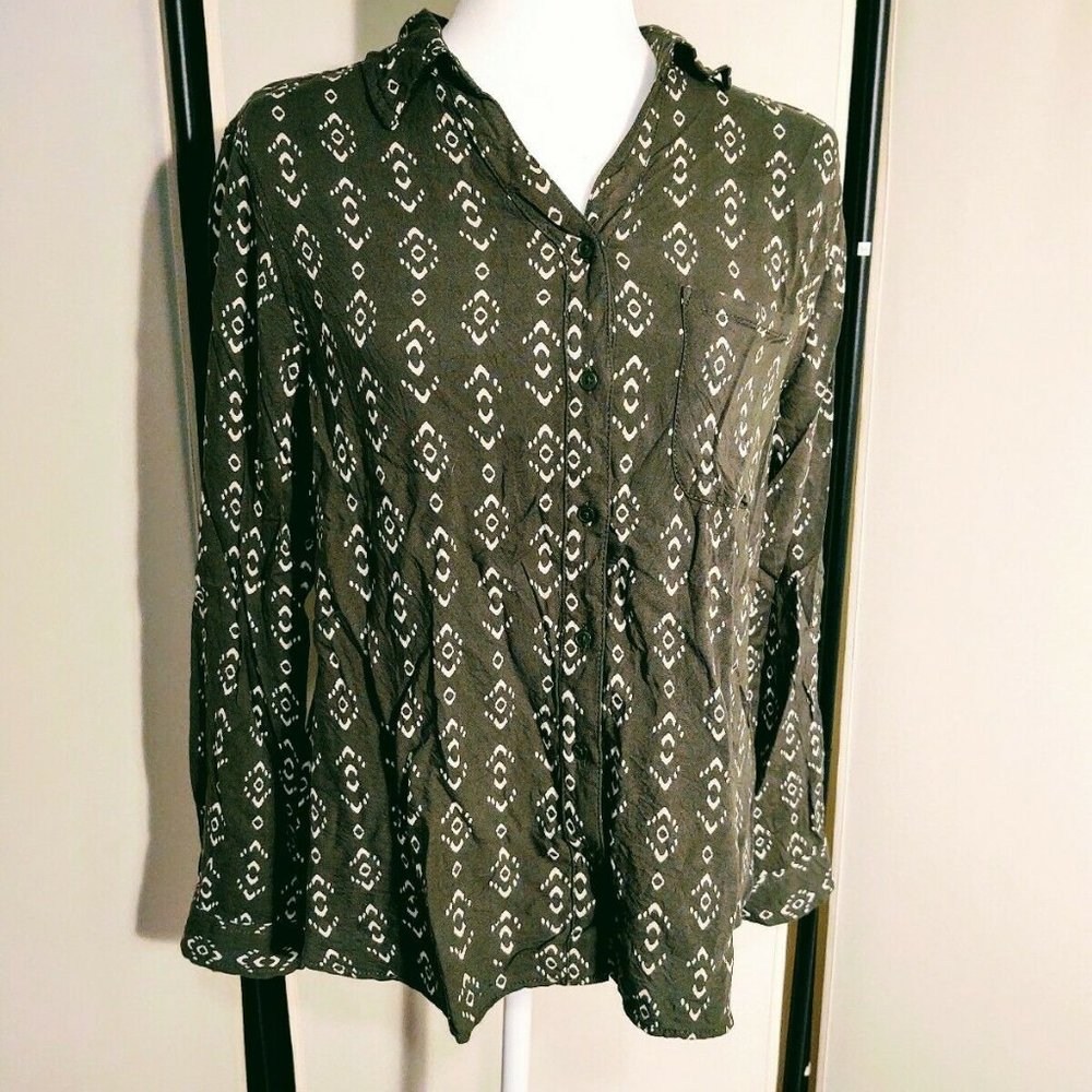 George Aztec Pattern Green Button Down Top - Sz. M
